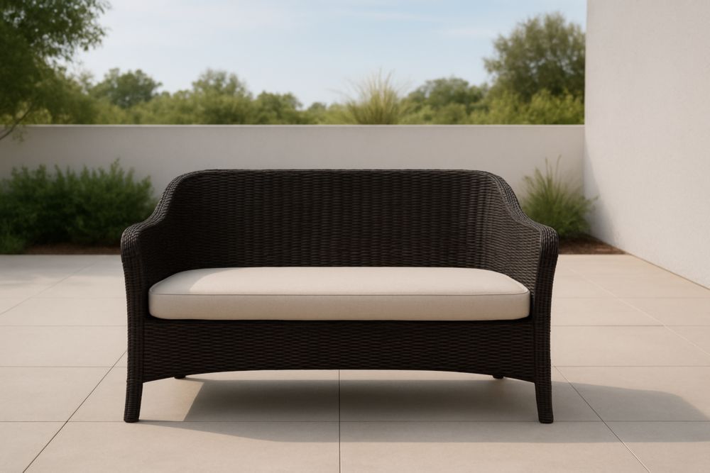 Divano da Esterno in Rattan Sintetico con Cuscino Beige