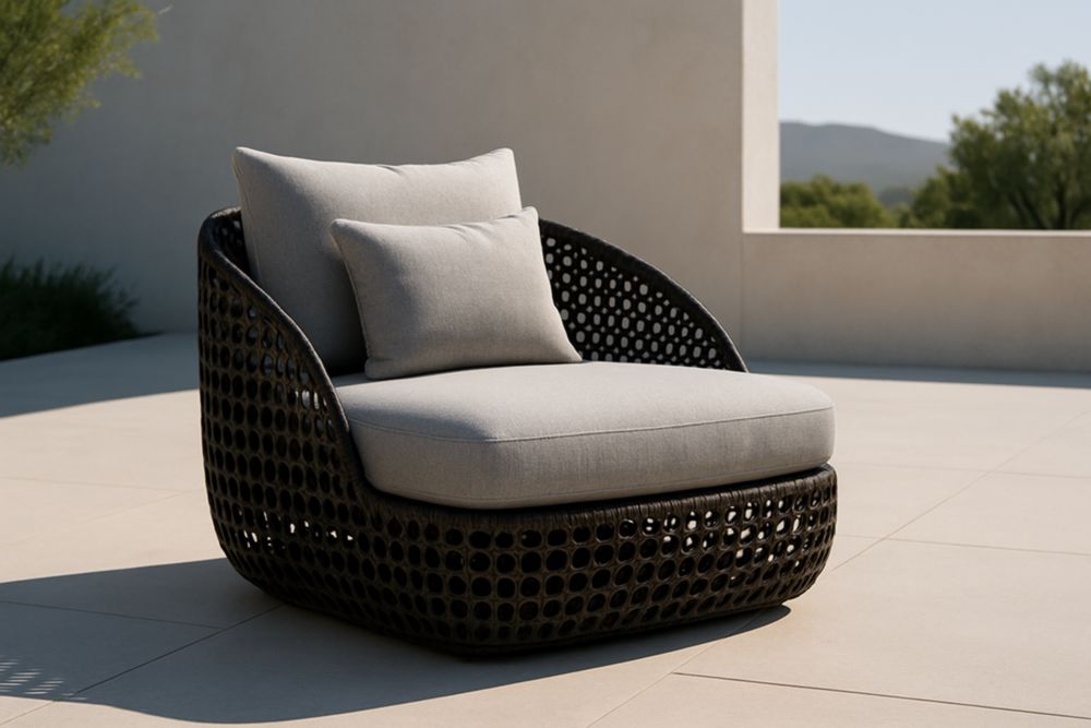 Sedia da relax per Esterni in Rattan Sintetico con Cuscini Grigi