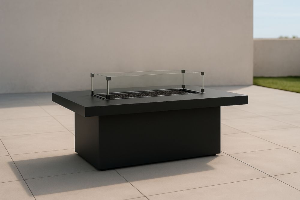 Tavolo per Fuoco Rettangolare Metallo/Vetro Nero 150x90x60 cm