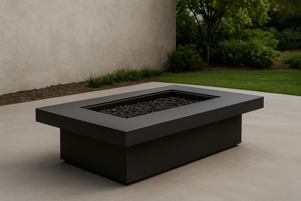 Tavolo da Fuoco Rettangolare in Acciaio Nero per Esterni