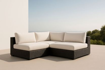 Divano Angolare da Esterno in Rattan Sintetico Crema