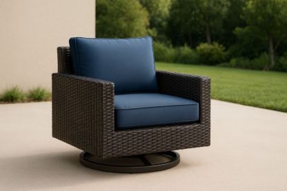Poltrona in Rattan Sintetico Blu Girevole da 90×85×75cm