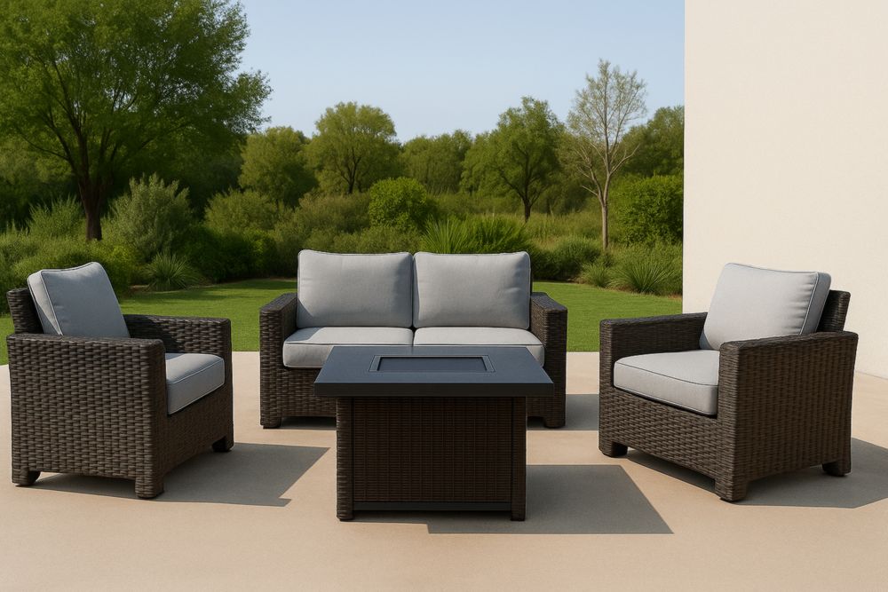 Set da Giardino in Rattan Sintetico con Divano e Poltrone, Cuscini Grigi