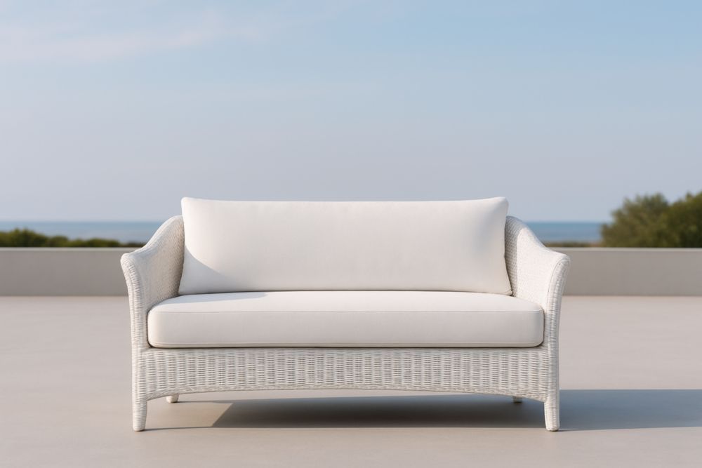 Divano da Esterno in Rattan Sintetico Bianco con Cuscini