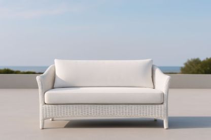 Divano da Esterno in Rattan Sintetico Bianco con Cuscini