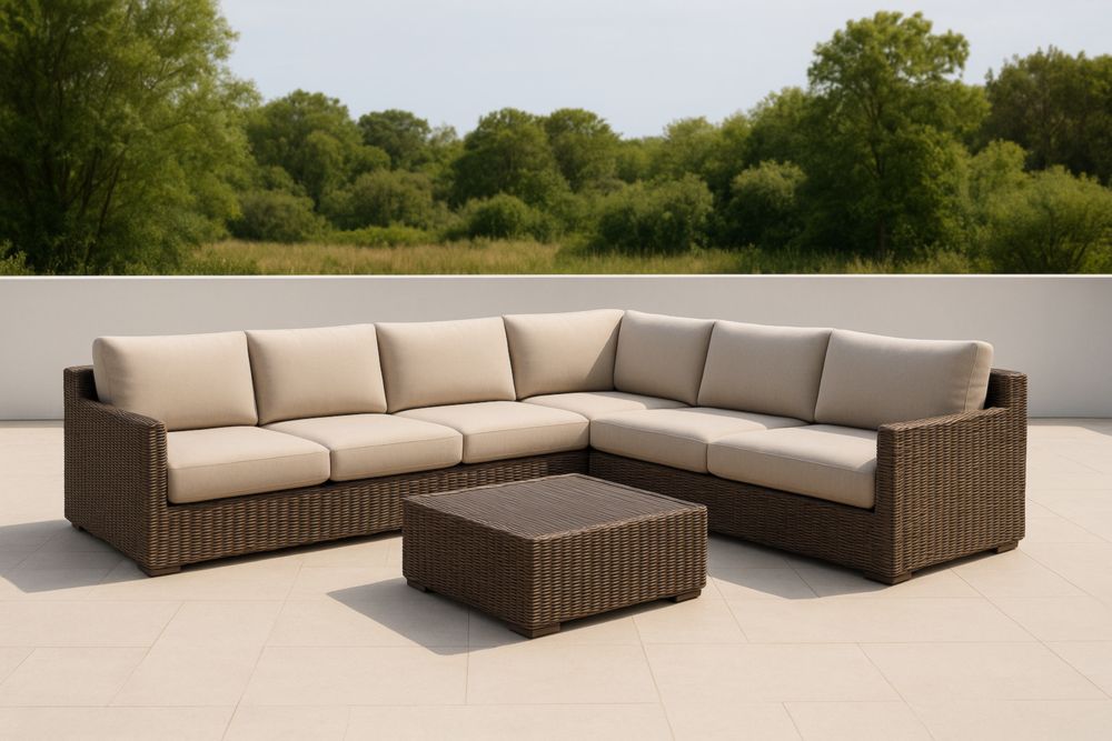Divano Angolare da Esterno in Rattan Sintetico con Cuscini Beige