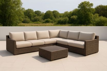 Divano Angolare da Esterno in Rattan Sintetico con Cuscini Beige