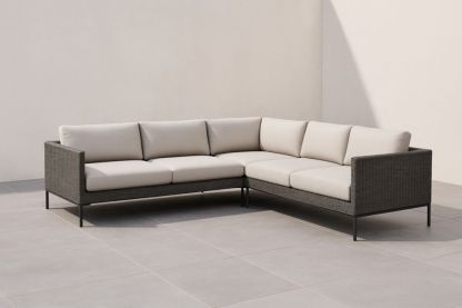 Divano Angolare in Resina Intrecciata con Telaio in Alluminio Grigio