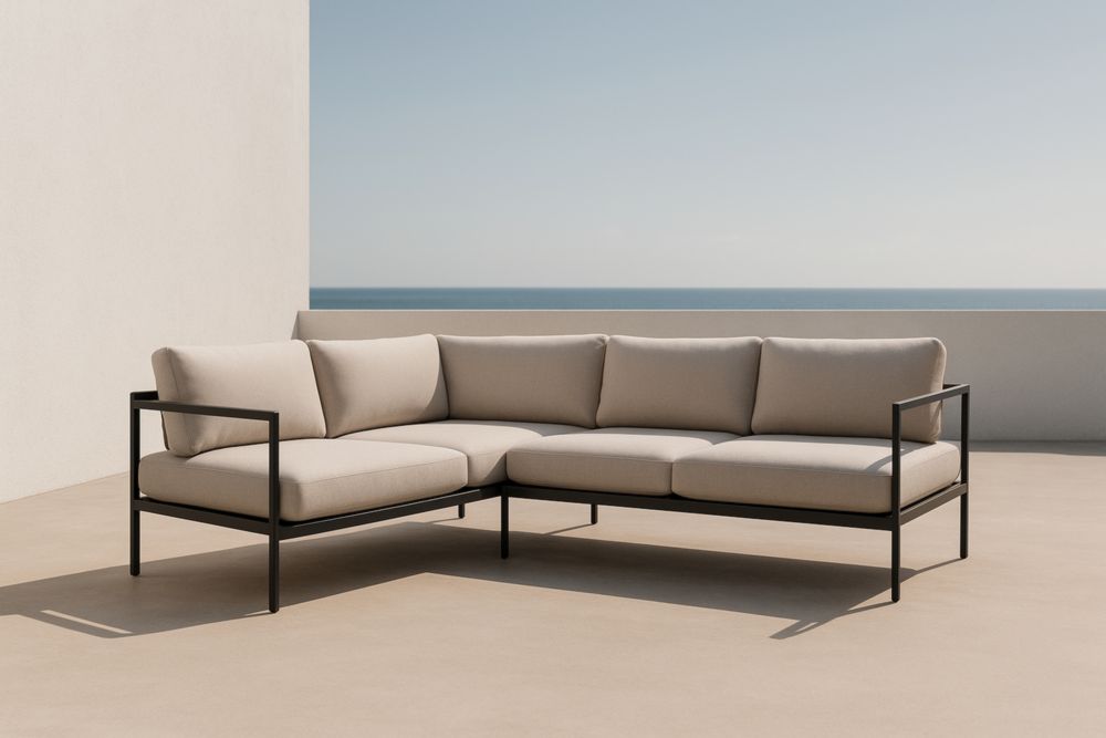 Divano Angolare da Esterno in Metallo e Tessuto Beige