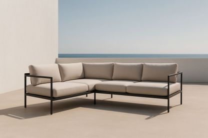 Divano Angolare da Esterno in Metallo e Tessuto Beige