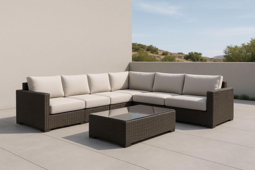 Set Divano da Giardino in Rattan Sintetico con Tavolino e Cuscini Sfoderabili