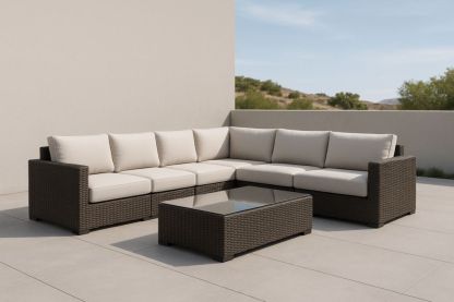 Set Divano da Giardino in Rattan Sintetico con Tavolino e Cuscini Sfoderabili