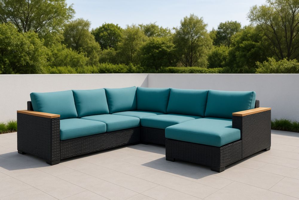 Divano Angolare da Esterno in Rattan Sintetico con Cuscini Acqua Verde