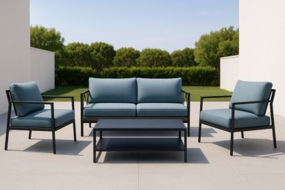 Set da Giardino in Alluminio con Cuscini in Poliestere Blu