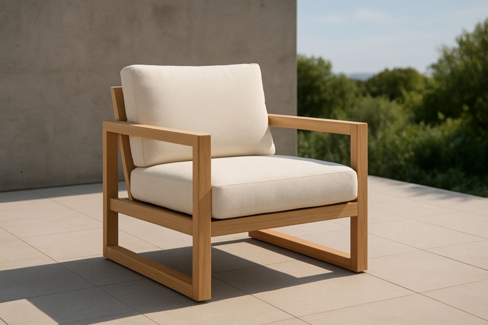 Poltrona in Teak con Cuscini in Poliestere Crema
