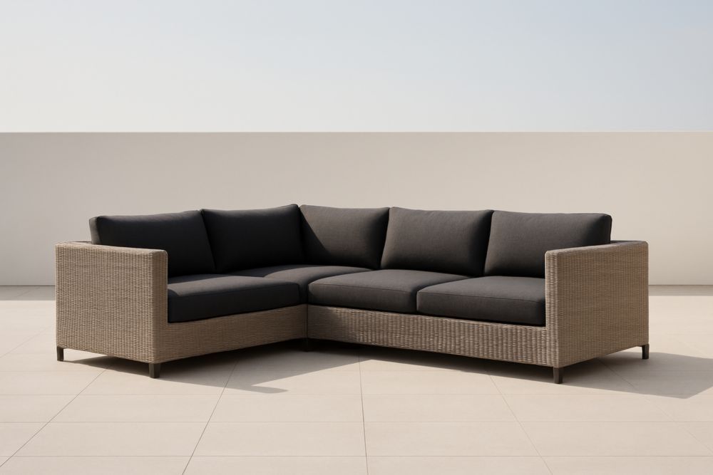 Divano angolare da esterno in rattan con cuscini in poliestere Antracite