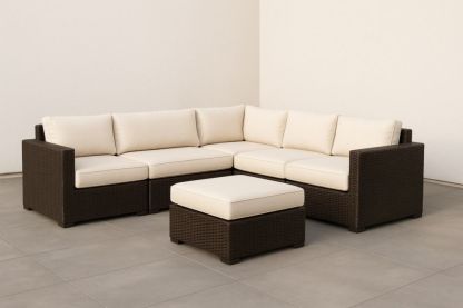 Set Divano Angolare da Giardino in Rattan con Cuscini Crema