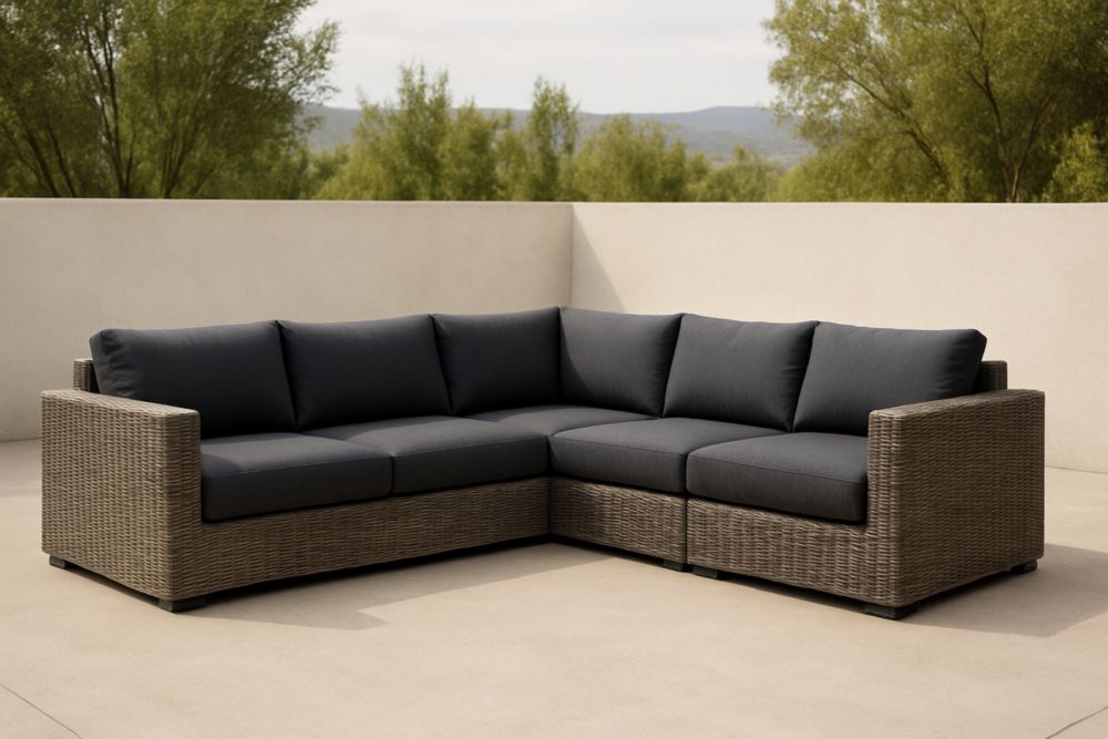 Divano ad Angolo per Esterni in Rattan Sintetico con Cuscini in Poliestere