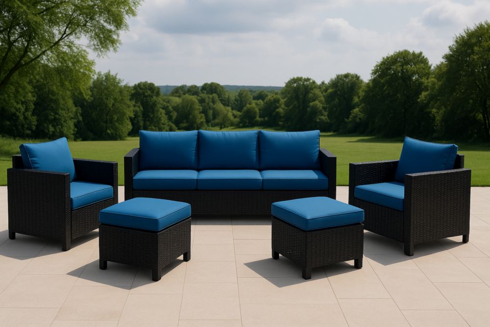 Set mobili da giardino in rattan sintetico con cuscini Blu