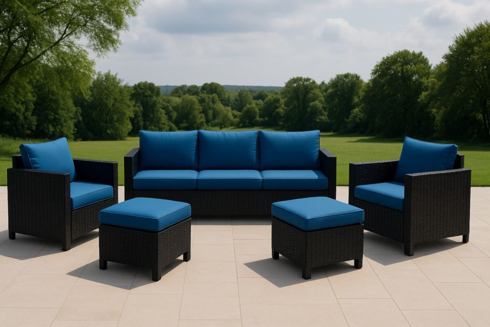 Set mobili da giardino in rattan sintetico con cuscini Blu