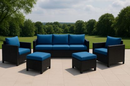 Set mobili da giardino in rattan sintetico con cuscini Blu