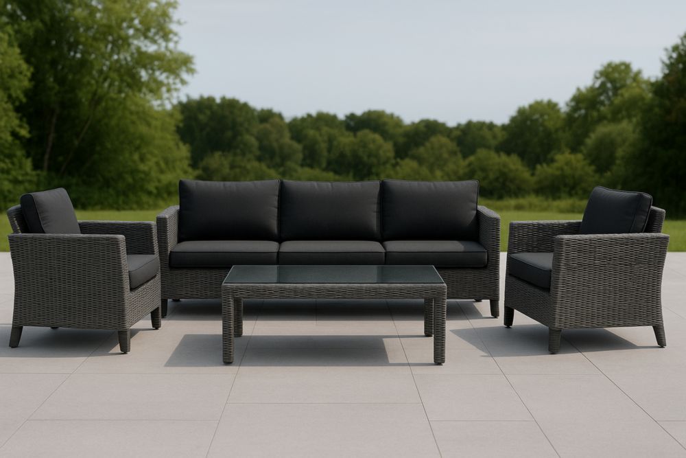 Set da giardino in rattan sintetico grigio antracite con cuscini neri