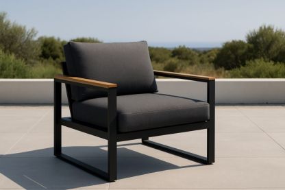 Poltrona da Esterno in Alluminio e Tessuto Grigio Scuro