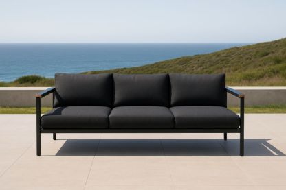 Divano da Esterno Tre Posti Struttura in Alluminio Cuscini in Poliestere Nero