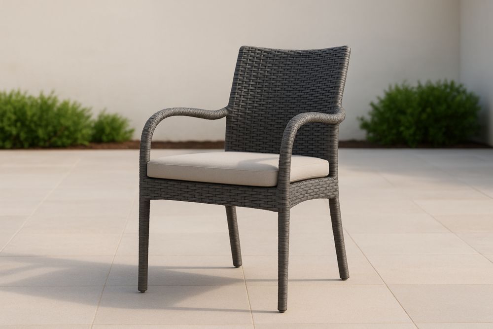 Sedia da Giardino in Rattan Grigio con Cuscino Beige
