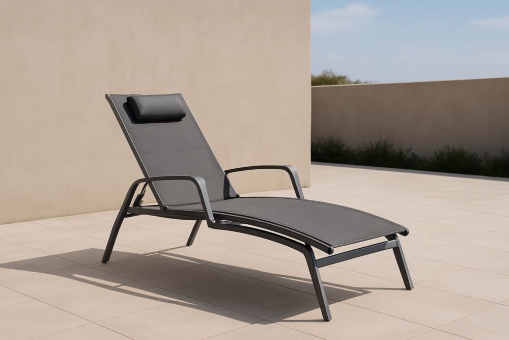 Sdraio in alluminio con tessuto textilene grigio e cuscino rimovibile