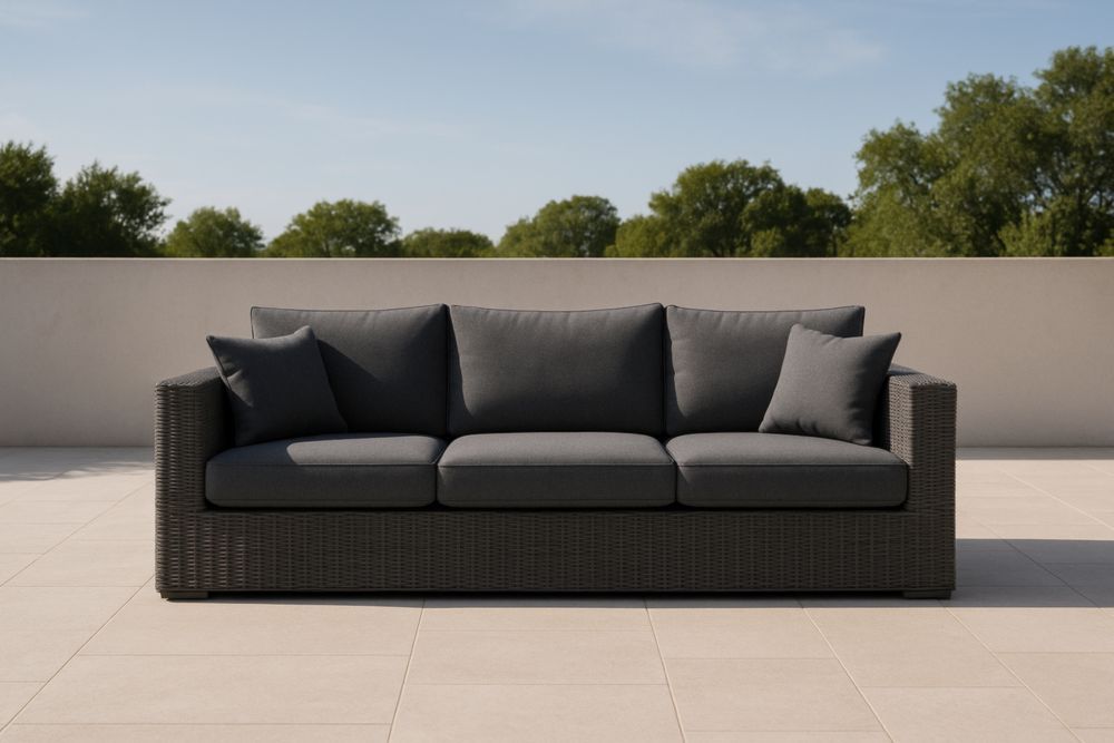 Divano in Rattan Sintetico Grigio Scuro per Esterni