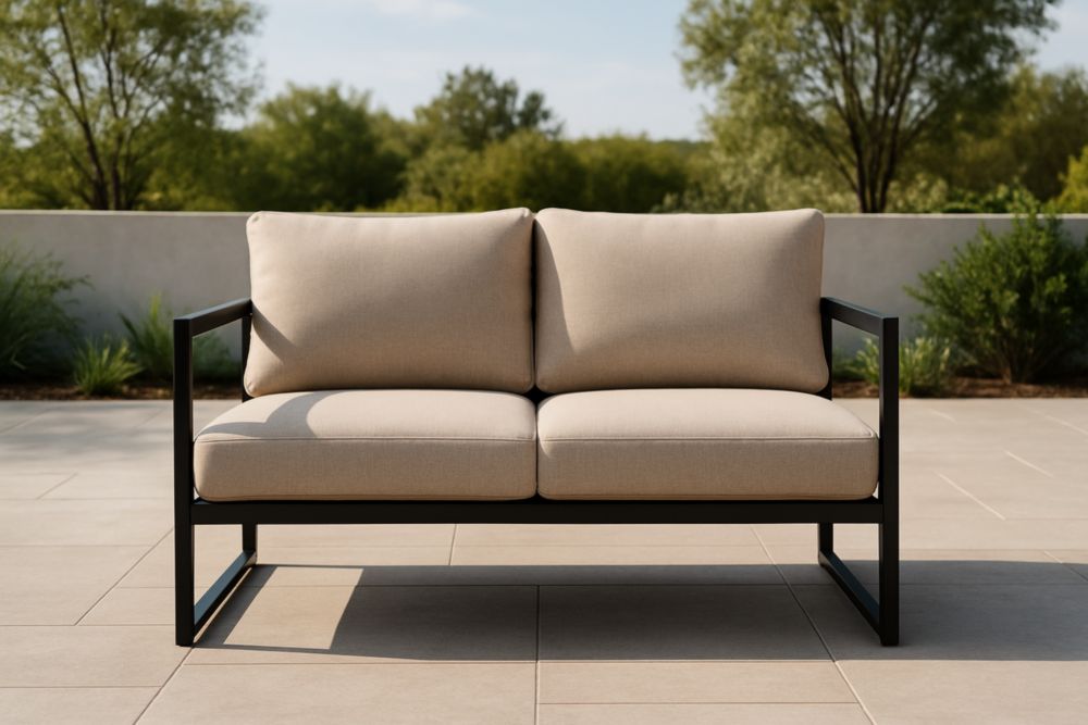 Divano a 2 posti da esterno in metallo e tessuto beige