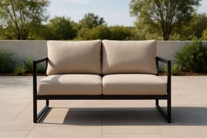 Divano a 2 posti da esterno in metallo e tessuto beige