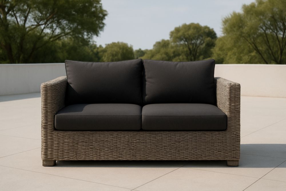 Divano da Esterno in Rattan Sintetico e Cuscini Neri