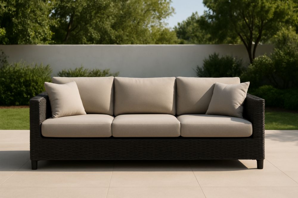 Divano da Esterno in Polirattan con Cuscini in Poliestere Beige