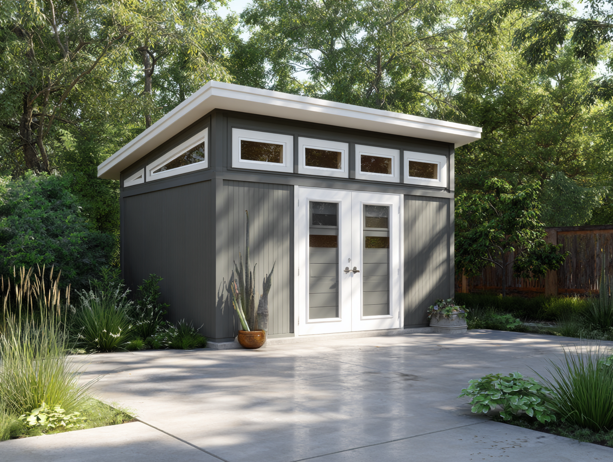 Gartenhaus aus Holz 320x250x270 cm - Grau/Weiß - Zur Gartenaufbewahrung - Modernes Design-Warmthano