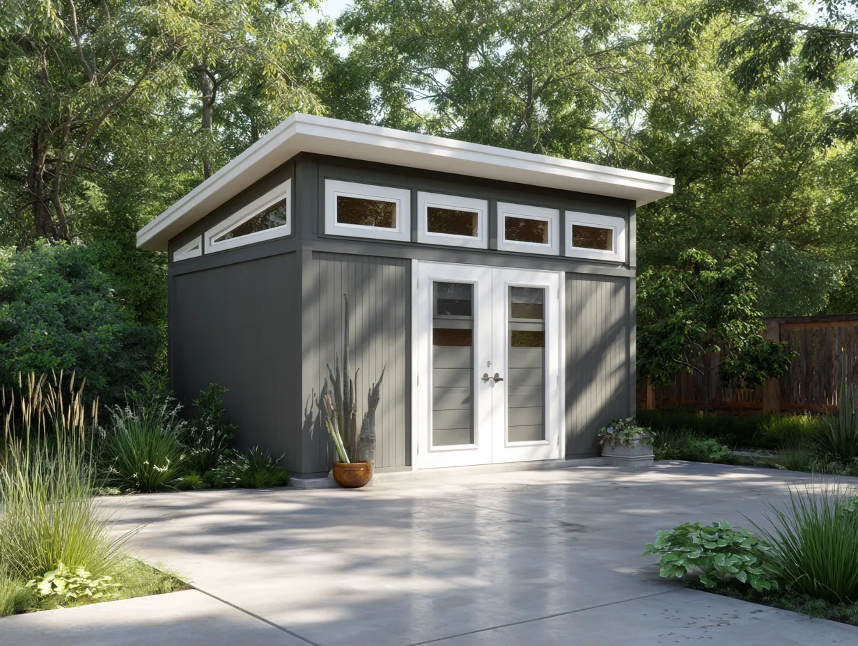 Gartenhaus aus Holz 320x250x270 cm - Grau/Weiß - Zur Gartenaufbewahrung - Modernes Design-Warmthano