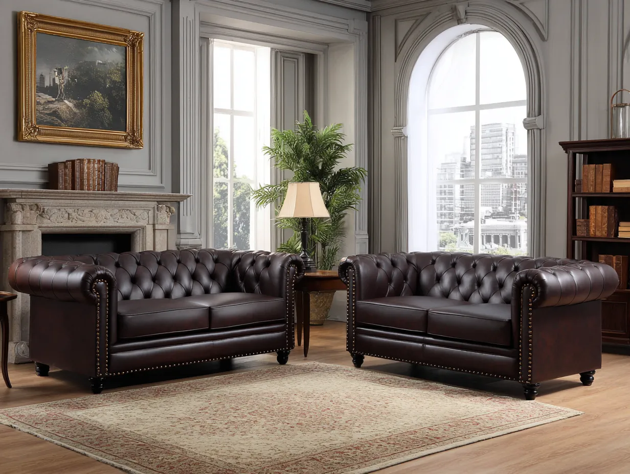 Sofa-Set 2-Sitzer - Echtleder - 165×90×75 cm - dunkelbraun - für Wohnzimmer - klassisches Chesterfield Design-Warmthano