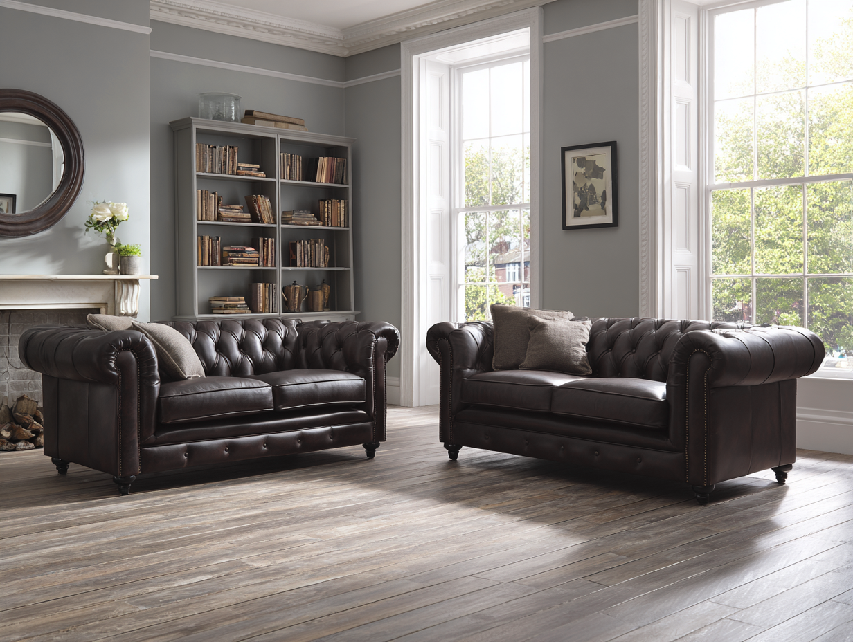 Sofa-Set 2-Sitzer - echtes Leder - 165x90x75 cm - dunkelbraun - für Wohnzimmer - klassisches Design-Warmthano