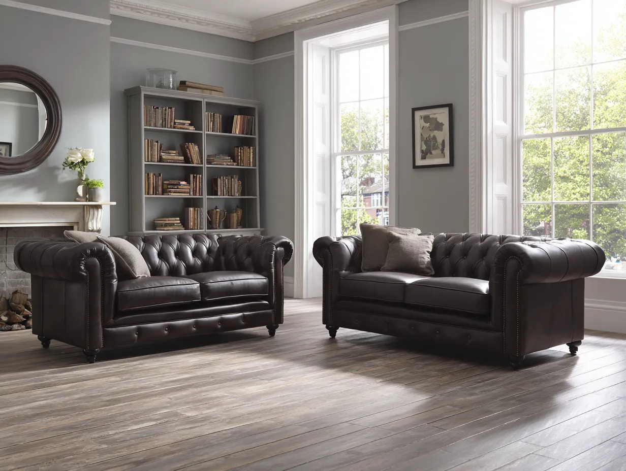 Sofa-Set 2-Sitzer - echtes Leder - 165x90x75 cm - dunkelbraun - für Wohnzimmer - klassisches Design-Warmthano