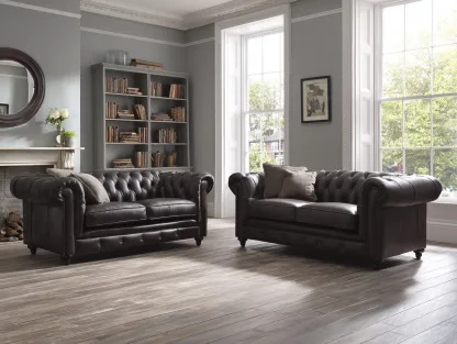 Sofa-Set 2-Sitzer - echtes Leder - 165x90x75 cm - dunkelbraun - für Wohnzimmer - klassisches Design-Warmthano