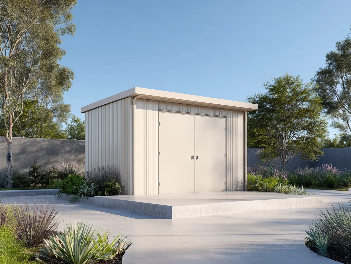 Gartenhaus aus Metall 350x260x240 cm - Beige - Zur Gartenaufbewahrung - Modernes Flachdach-Design-Warmthano