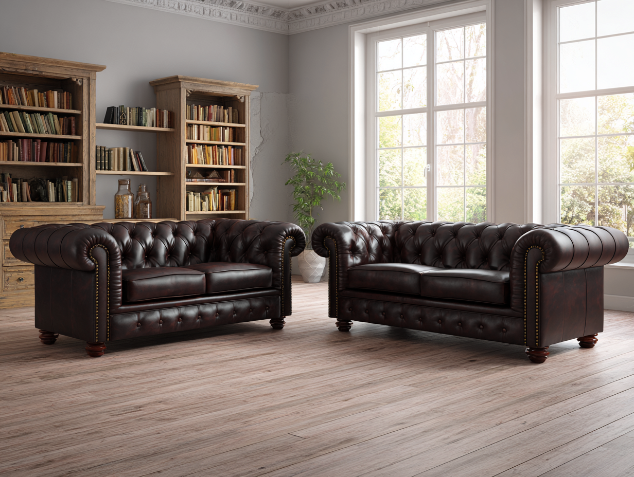 Sofa-Set 2-Sitzer - echtes Leder - 165x90x75 cm - dunkelbraun - für Wohnzimmer - klassisches Design-Warmthano