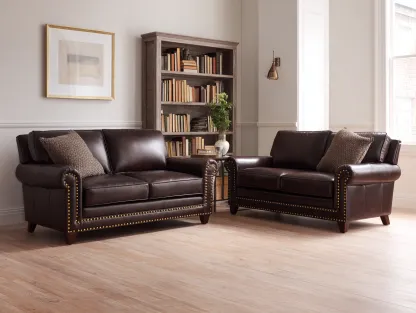 2-Sitzer-Ledersofa-Set mit Massivholzrahmen - 165x95x90 cm - Dunkelbraun - Für Wohnzimmer - Klassisches Design-Warmthano