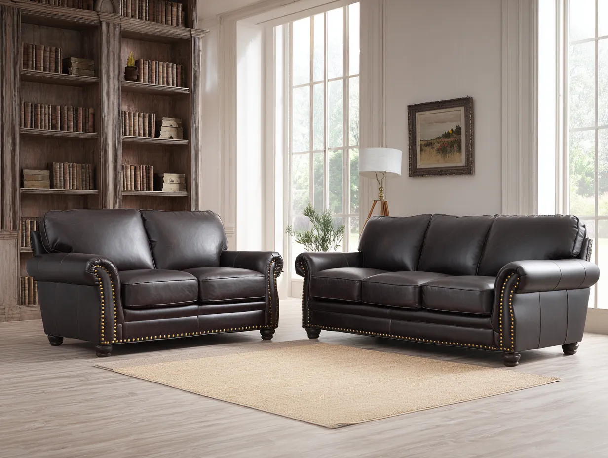 Sofa-Set - Echtleder - 210x90x85 cm & 165x90x85 cm - dunkelbraun - für Wohnzimmer - klassisches Design-Warmthano