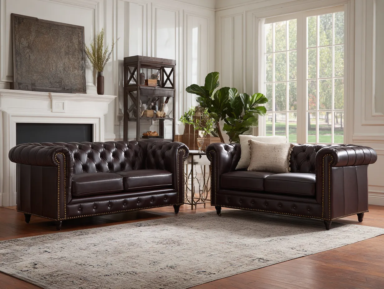 Zweisitzer-Sofa-Set aus echtem Leder - 168×95×80 cm - Dunkelbraun - Für Wohnzimmer - Klassisches Design-Warmthano