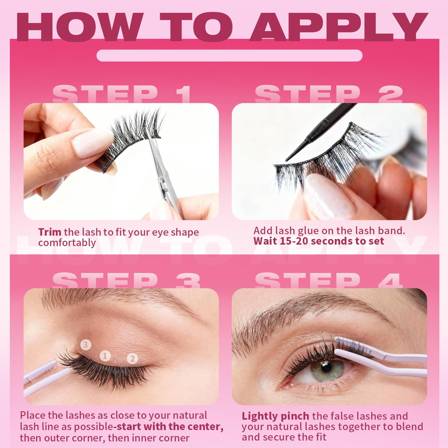 False Eyelashes 14mm Faux 3D Mink Lashes Natural Look Cat Eye Wispy Lashes Pack