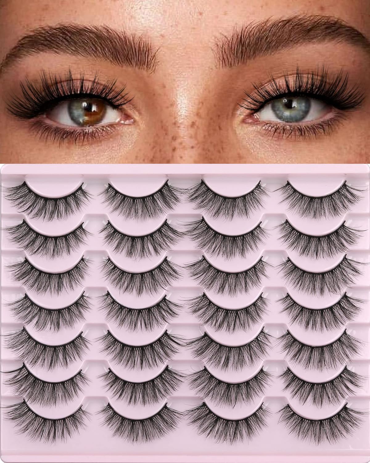 False Eyelashes 14mm Faux 3D Mink Lashes Natural Look Cat Eye Wispy La