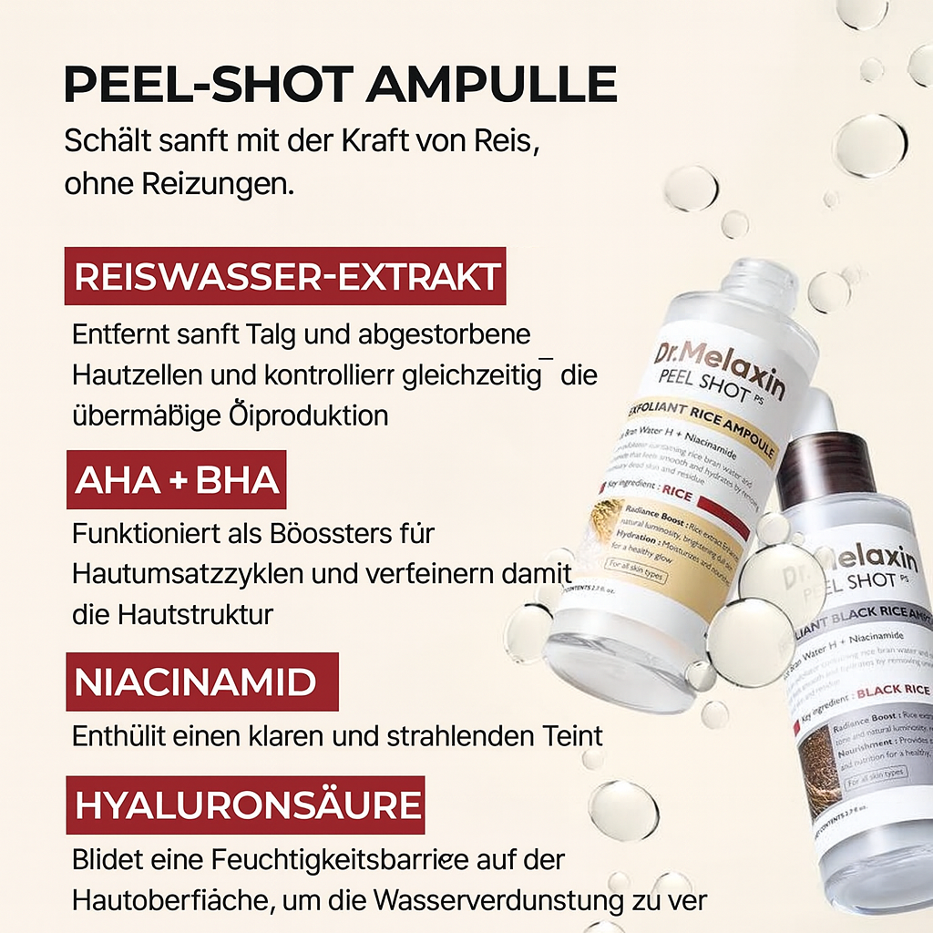Dr. Melaxin – Reis-Peel-Shot-Duo für Glow & verfeinerte Hauttextur | 1+1 GRATIS