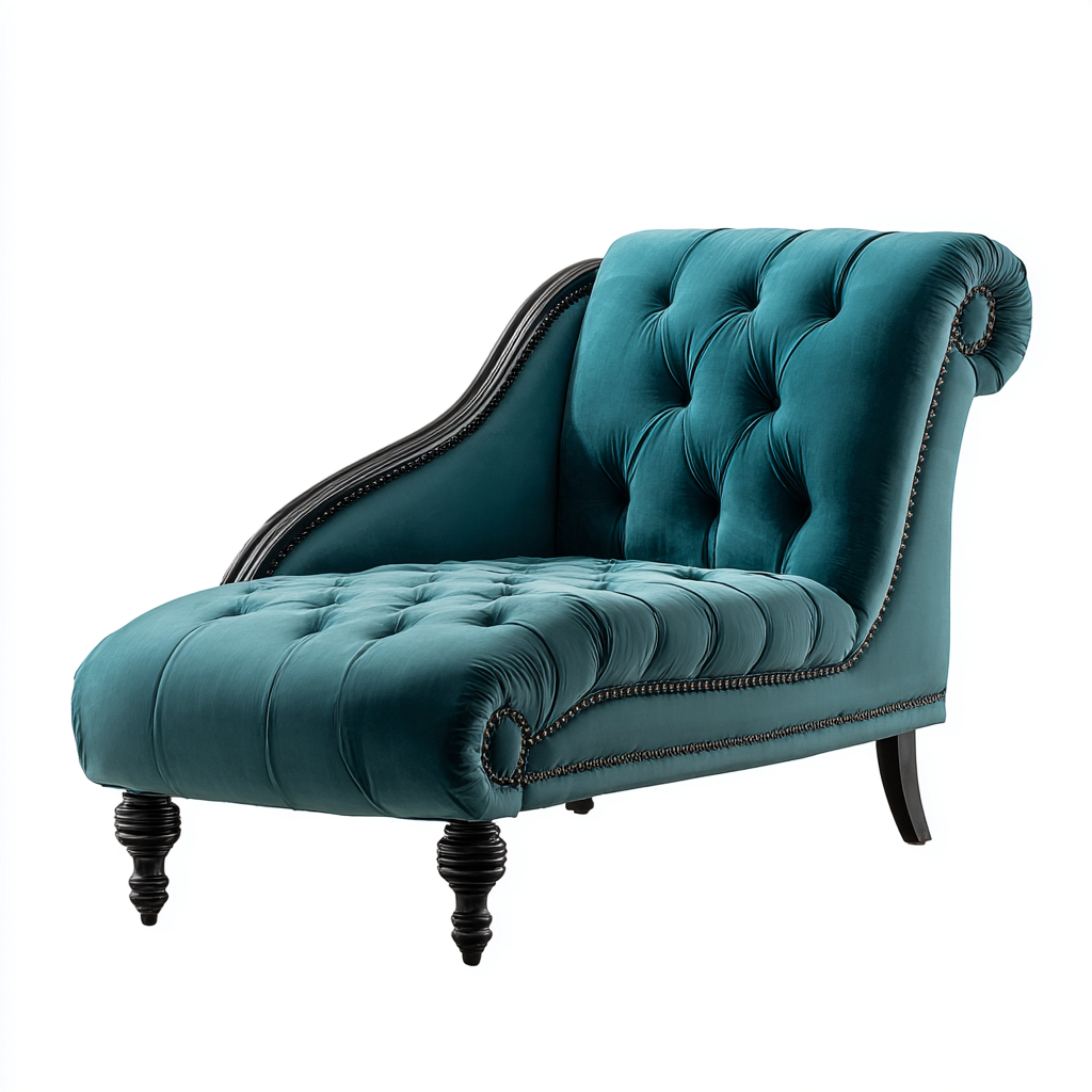 Chaise longue - Velours-Bois - 168x73x90 cm - Bleu canard - Classique-Cozyilo